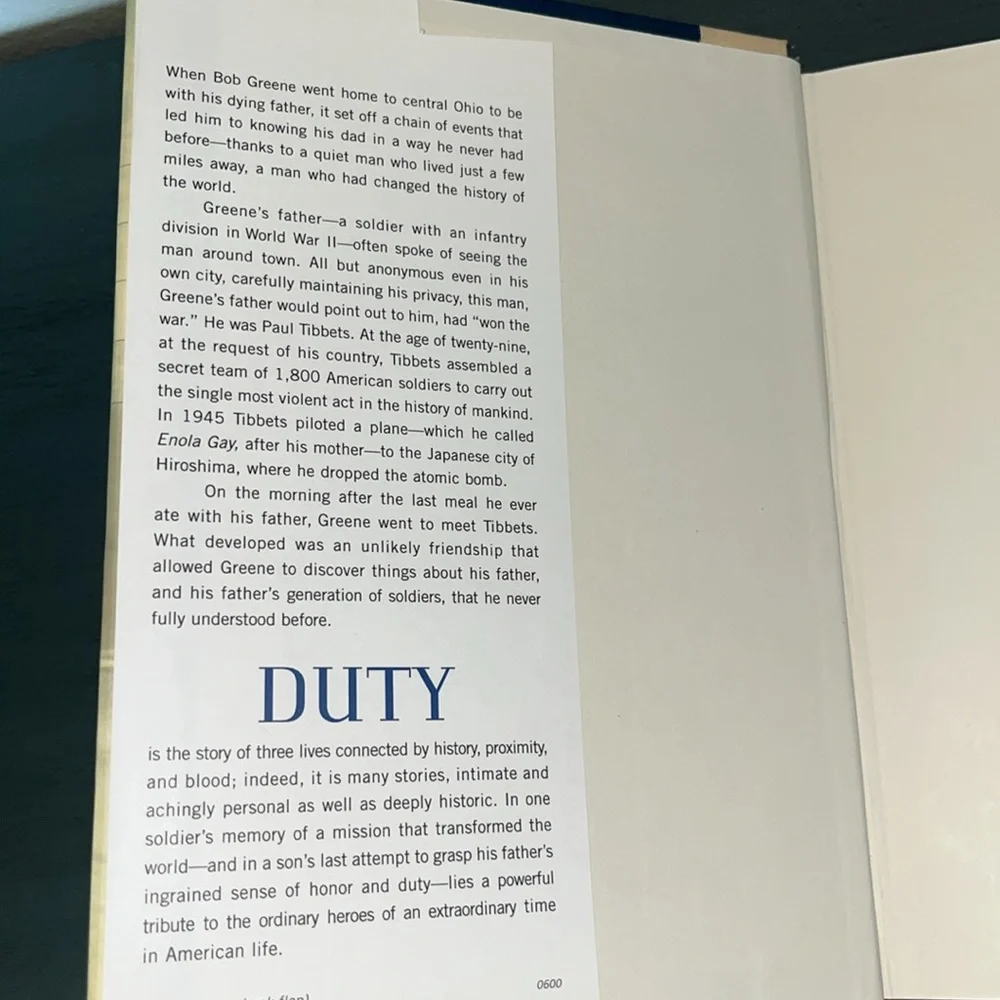 Duty : A Father, His Son,& Man Who Won the War by Bob Greene ( FIRST EDITION) HC